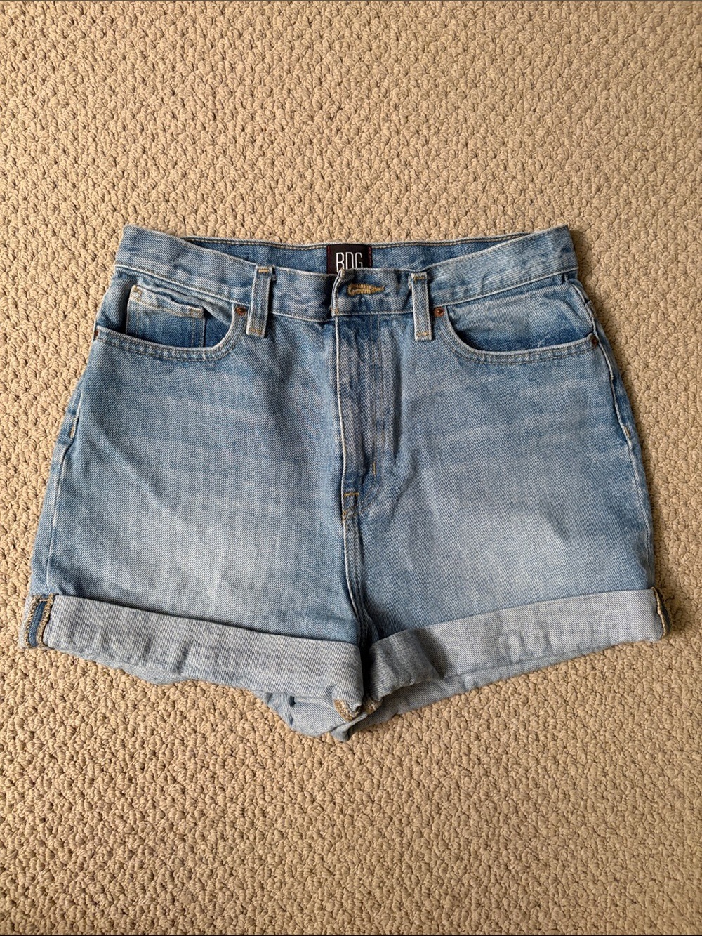139.BDG Washed Blue High-Rise Rolled Hem Denim Shorts